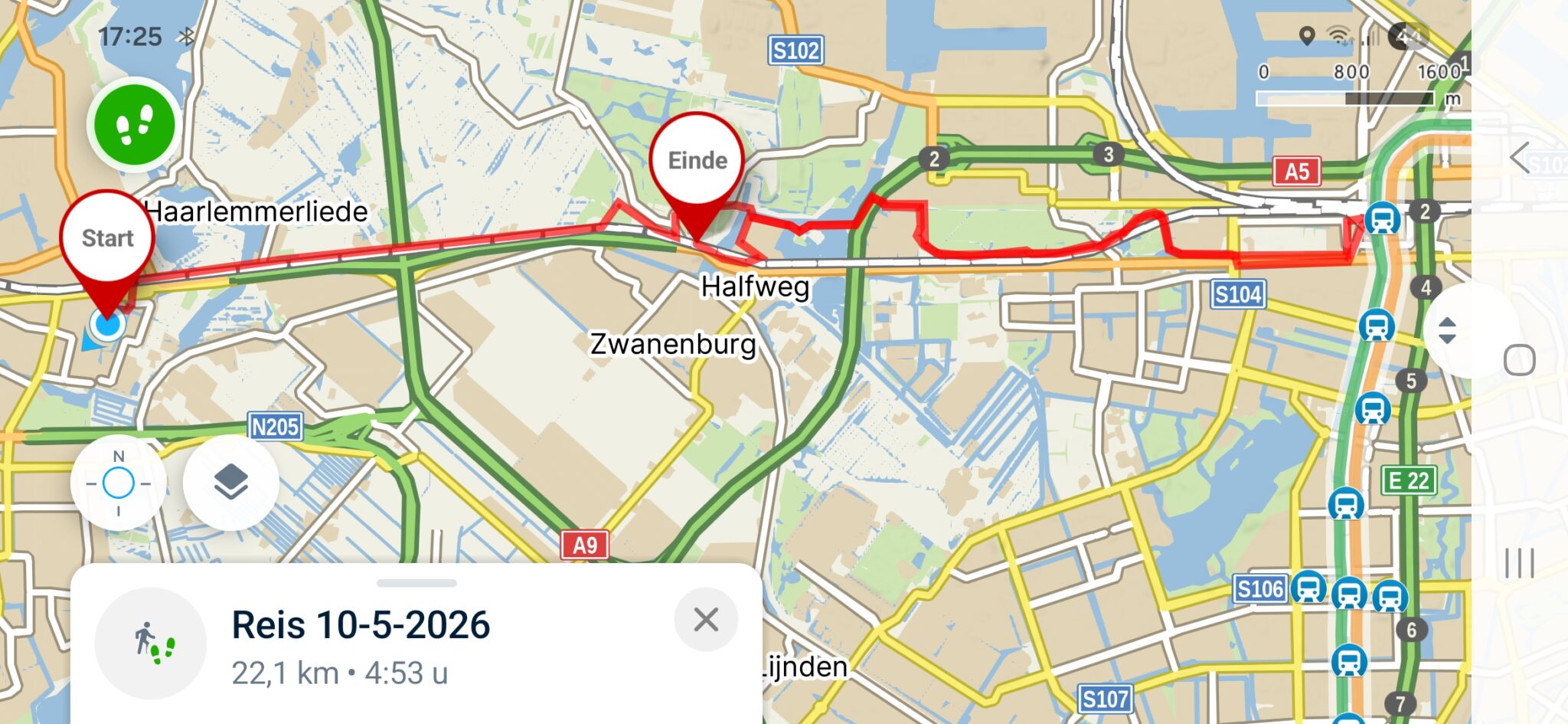 Tour du Mont Blanc: bloed, zweet en trappen 13 Overzicht Mapy route Haarlem Sloterdijk Halfweg 2026 05 10 17.25.06 scaled